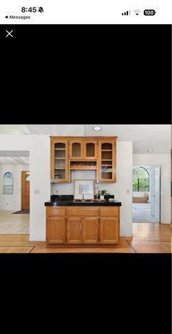Cabinets. 100% oak wood. Heavy. Two fully detached hutches