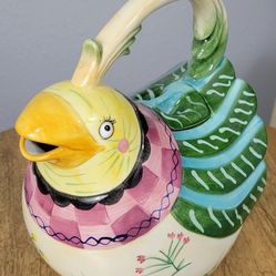 Fitz And Floyd Essentials Retired Ceramic Floral Bird multicolor Tea Pot Pre-own