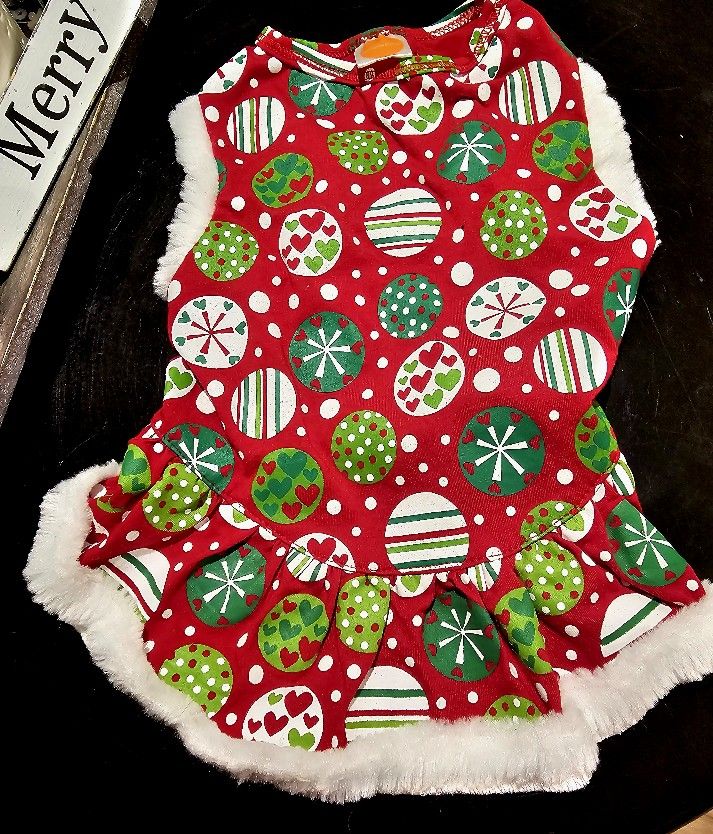Christmas Dog Dress With Faux Fur