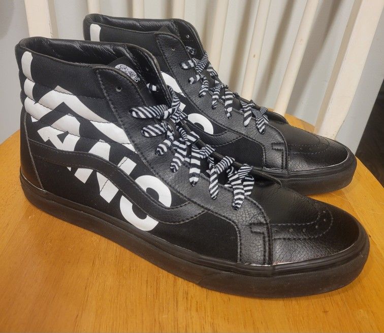 Vans Sk8 Hi Limited Edition Big Logo Large Print Sneakers Black White Shoes Sz 13