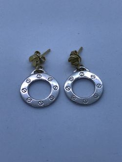 18Kt Two Tone Dangle Earrings Estate Jewelry