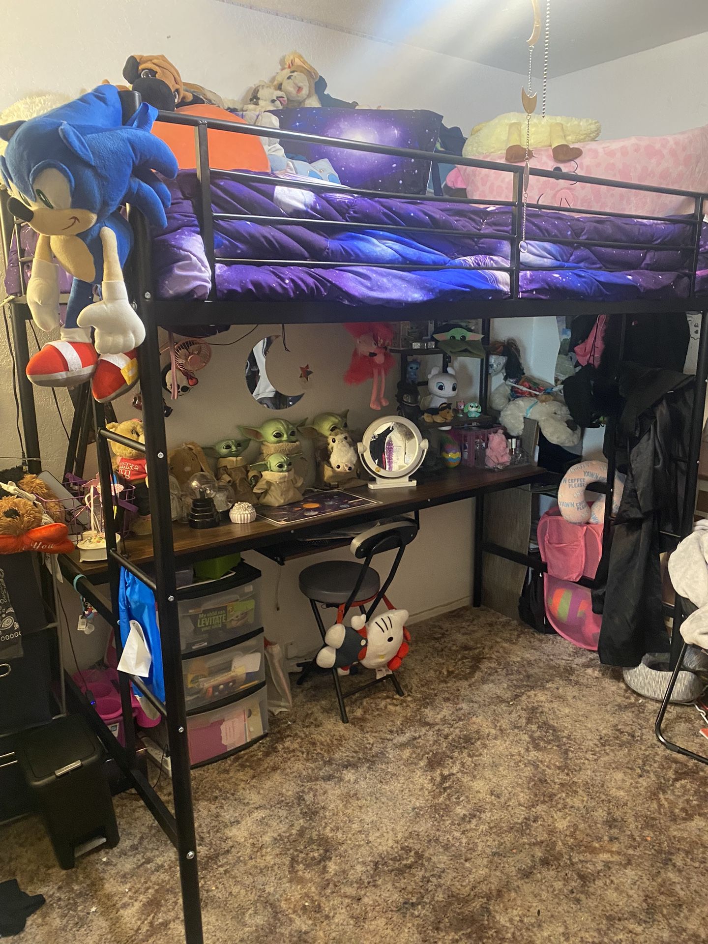 Twin Bunk Bed Up Top And Shelves/pull out computer Table