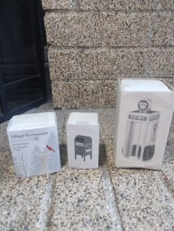 Dept 56 Snow Village Picket Lane Bird Bath & Mail Box & Village Phone Booth