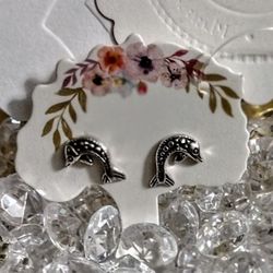 925 Sterling Silver Marcasite Dolphin Stud Earrings