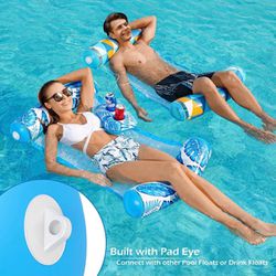 Inflatable Pool Hammock Float - 2 Pack Water Hammock Pool Floaties Multi-Purpose (Saddle Lounge Chair Drifter) 4 in 1 Lake Beach Floating Loungers Swi