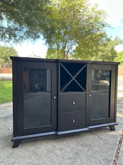 Black Wood Sideboard with Glass Doors