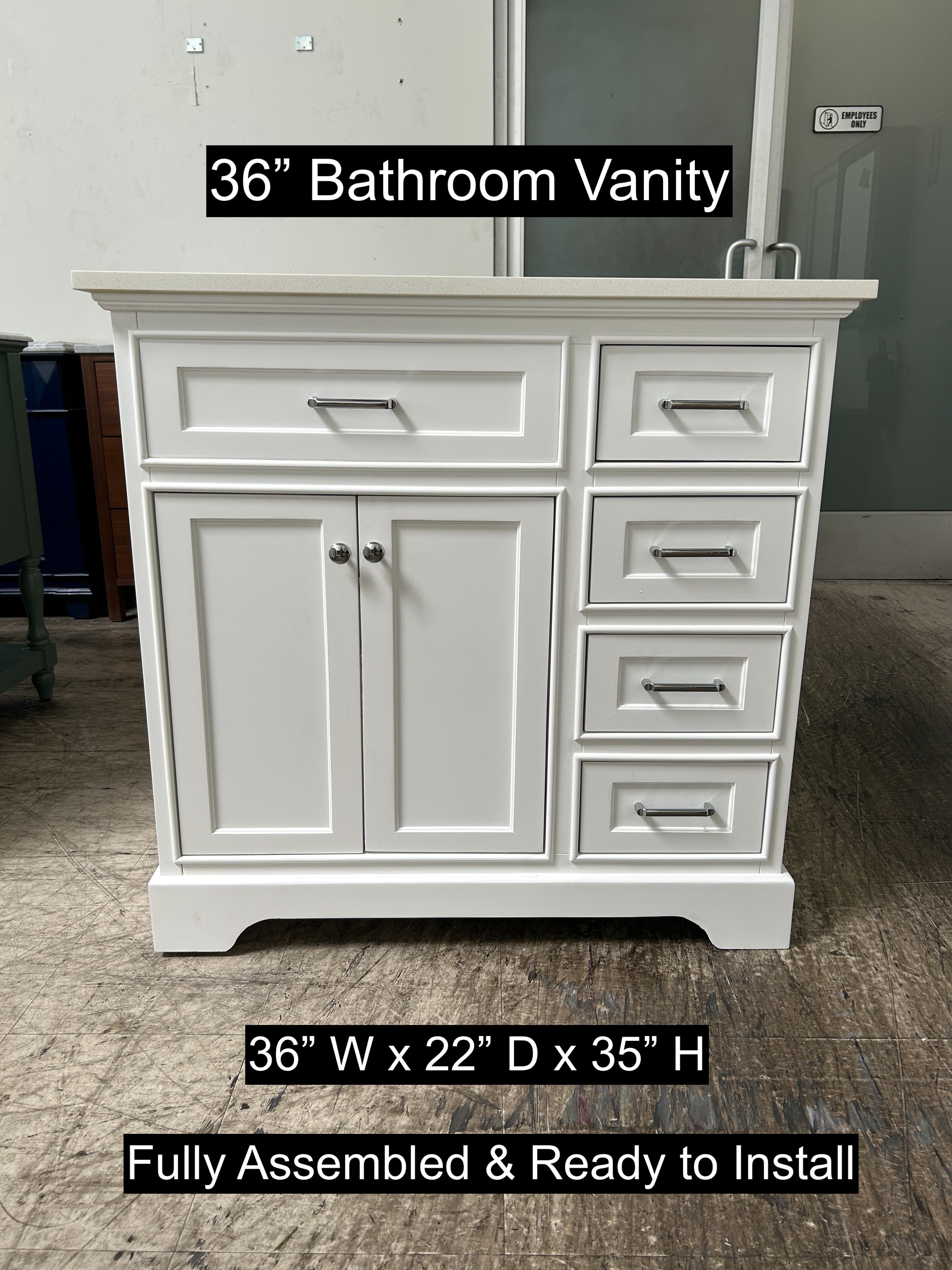 36" Bathroom Vanity with Carrara Marble Countertop & Solid Wood & Plywood Cabinet #3409