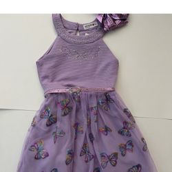 NWT Sequined butterfly dress with bow. Size 6