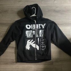 (NEW) BLACK PACSUN OBEY ZIPUP JACKET (SIZE SMALL MENS)