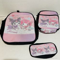 Kuromi Backpack Insulated Lunch Box and Pencil Box Set  
