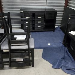 Black Dining Table W/Storage, Extention, Bench. Buffet Wine Table.