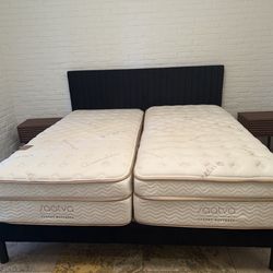 King bed frame and two twin mattress and side tables
