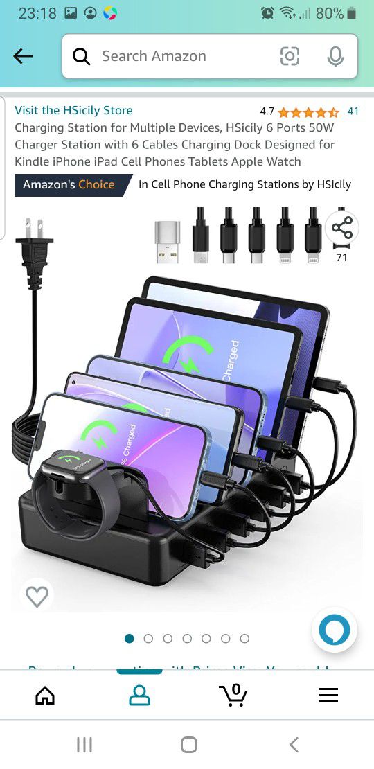 Charging Station for Multiple Devices, HSicily 6 Ports 50W Charger Station with 6 Cables Charging Dock Designed for Kindle iPhone iPad Cell Phones Tab