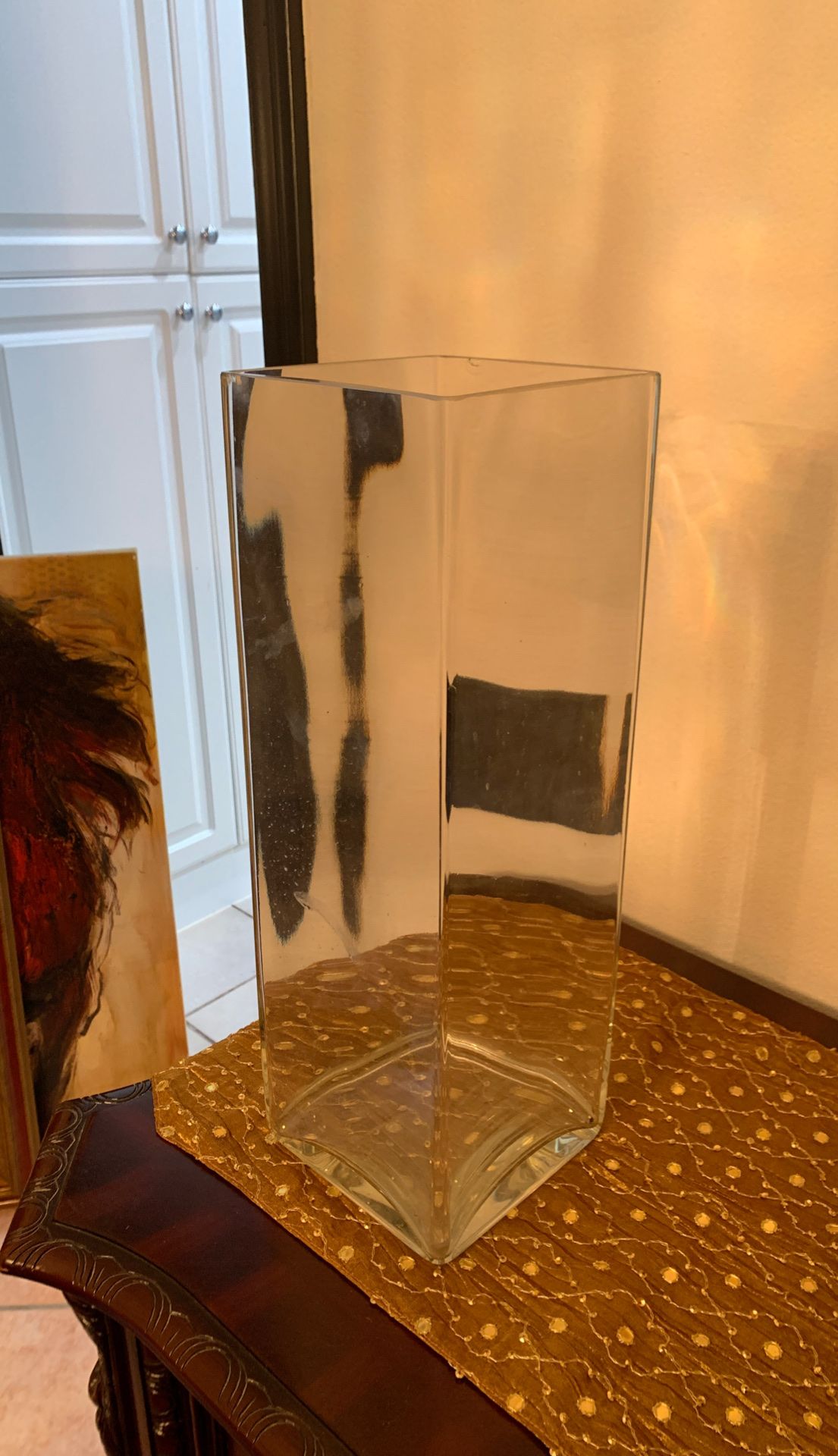 Tall square glass vase great condition