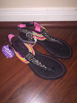 Justice Sandals Girls Size 2 black & pink! Brand New!