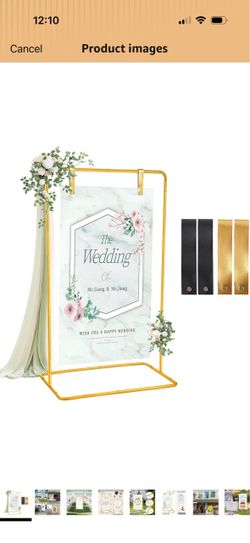 ParseBio Welcome Sign Holder Gold Wedding Easel Stand with 4 Leather Straps Sign Rack Heavy Duty Easel For Harvest Halloween Christmas, Wedding Seatin