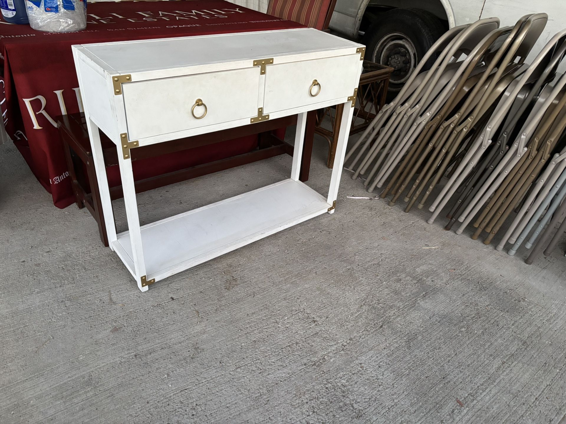 White Wood Console Table Gold Accents