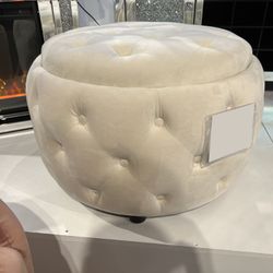 Cream/beige/ivory Round Storage Ottoman 