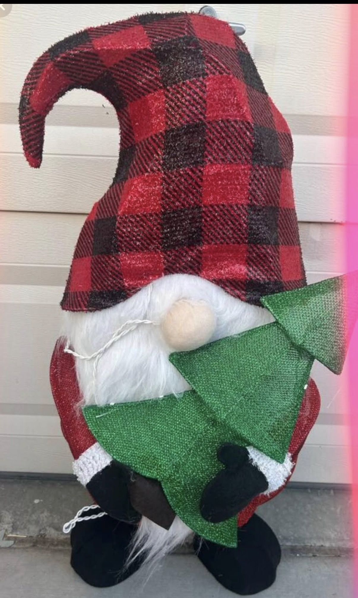 32” Black Red Buffalo Check Christmas Led Gnome W Tree Yard Decoration