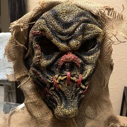 Scary Scarecrow Mask,Burlap Sack Mask, Halloween  Mask,  Jack O Lantern Latex Helmet for Adults