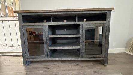 Rustic Wood TV Stand with Glass Doors