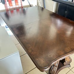 Solid Wood Dining Table + 6 Chairs – Ornate Carved Pedestal Base 