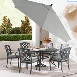 Agio Wythburn Outdoor Dining 7pc Set (60" Round Table & 6 Lattice Dining Chairs)