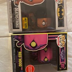 Deathstroke Funko pop and red Hood Funko Pop