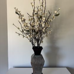 Decorative Vase with Artificial Cherry Blossom Flowers