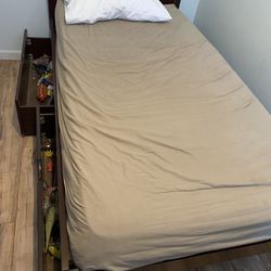 Twin Bed Wood Frame With 2 Drawers