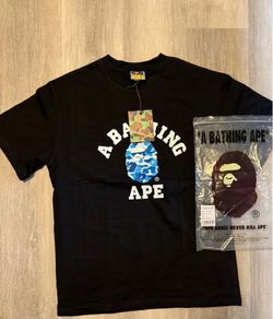 Brand new A Bathing Ape (BAPE) Blue Camo College Tee in black, size Medium,
