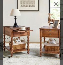 Brand New Pair of HULALA HOME Solid Wood End Tables with Charging Stations