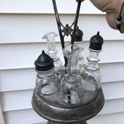 Antique Cruet Set - Glass/Silverplate 