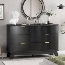 New Fluted Dresser for Bedroom with 6 Drawers, 48" Wide Wooden Chest of Drawers with Metal Handle, Modern Dresser TV Stand, Wood Closet Clothes Storag