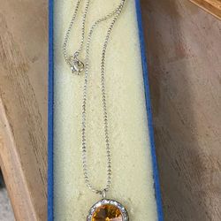 Cadena Stainless Dije Piedra Ambar Joyería Antigua 