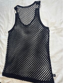 Andrew Christian Black Sheer Mesh Tank Scoop Neck Pullover Ring Accent S