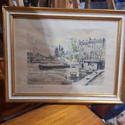 Franz Herbelot Mid Century Impressionist Watercolor Paris Pont Sully - Signed

