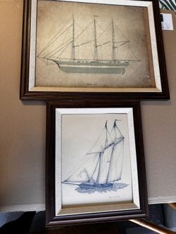 Vintage Nautical art - Sail Ship Frames