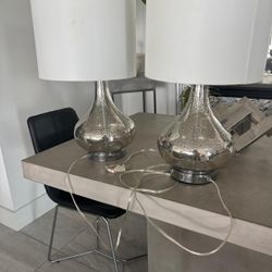 Two Safavieh silver glass lamps 24” high  .. $90 for both