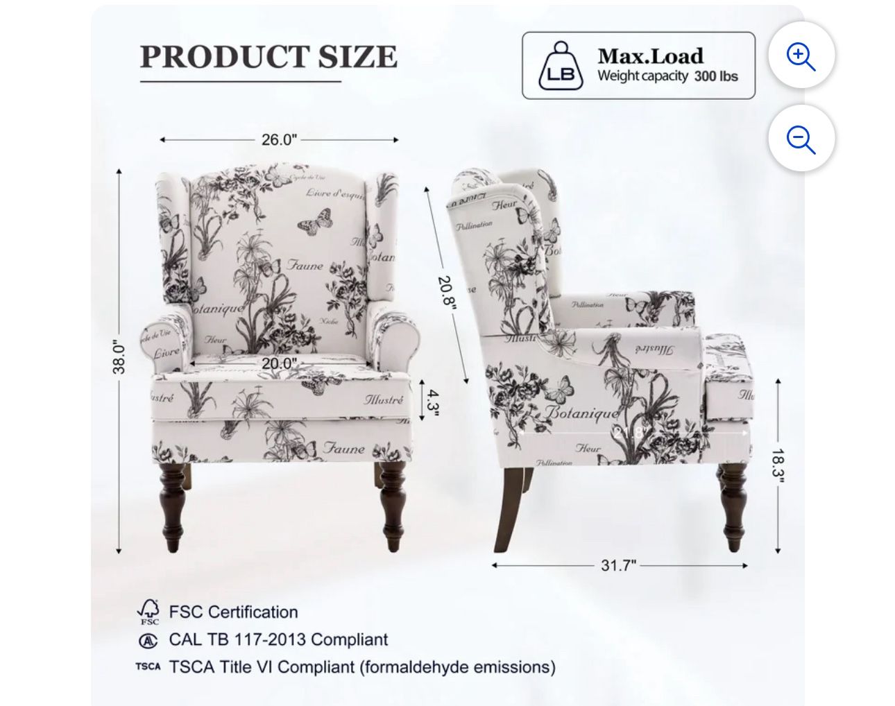 Wingback Accent Chair, Upholstered Mid Century Modern Armchair with Solid Wood Legs, Fabric Linen Leisure Single Sofa Chair for Living Room, Bedroom,