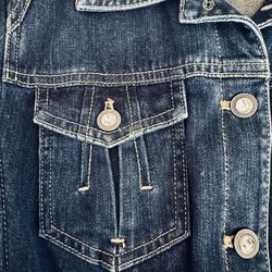 Chicos Platinum Jean Jacket W/diamond Studs, Pockets & Cuffs