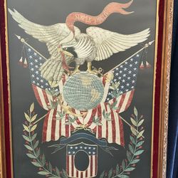 JAPANESE SILK WORK - US Patriotic Theme, Circa 1890, Featuring The United States Marine Corps Symbol Of Eagle On Globe With Anchor And Riband That Rea
