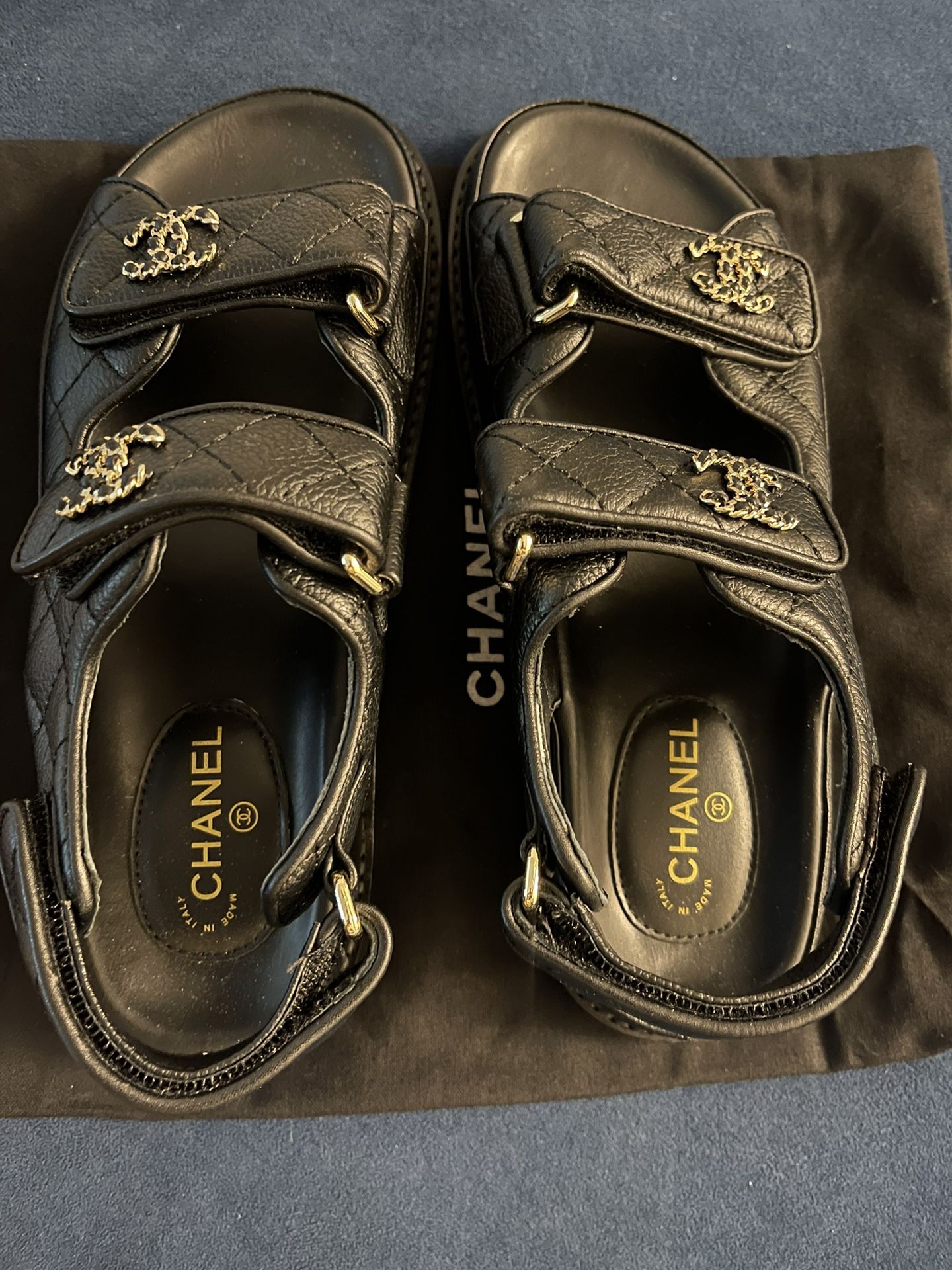 Chanel Dad Sandals Slides Mules G45507 Black Lambskin Leather with dust bag sz40