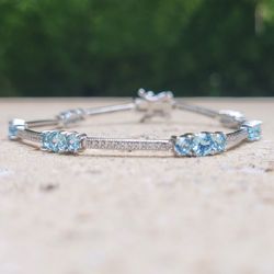 925 Silver Crystal Blue Bracelet (Jewelry Box Included)