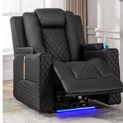 Comhoma Power Recliner Chair PU Leather Electric Massage Recliner Sofa with Cup Holders and LED Lighting, Black New in Box $899