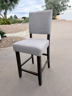 Set of 10 Upholstered Counter Height Barstools – Light Gray / Dark Wood Base