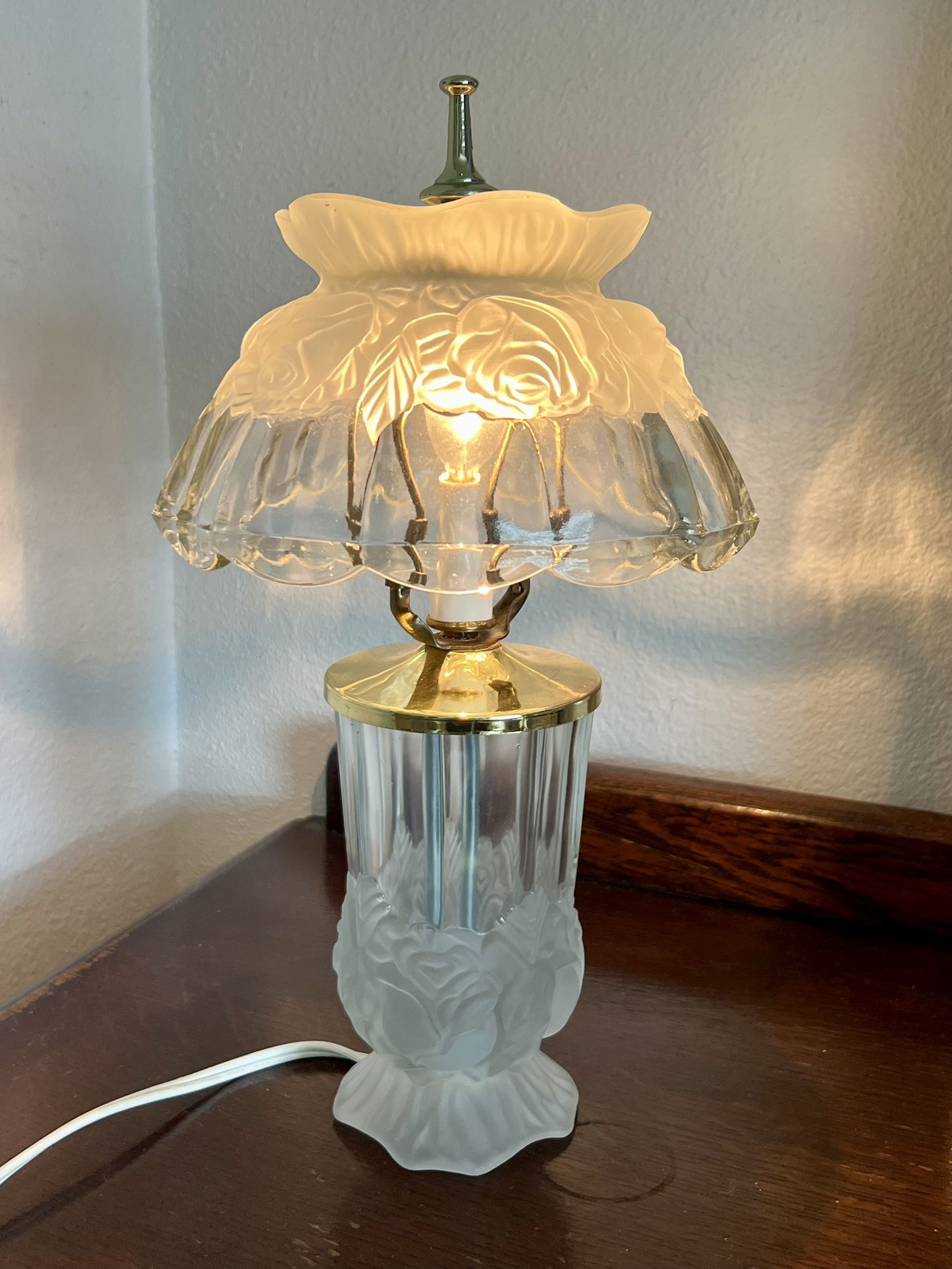 Vintage Rose Crystal Glass Boudoir Vanity Table Lamp