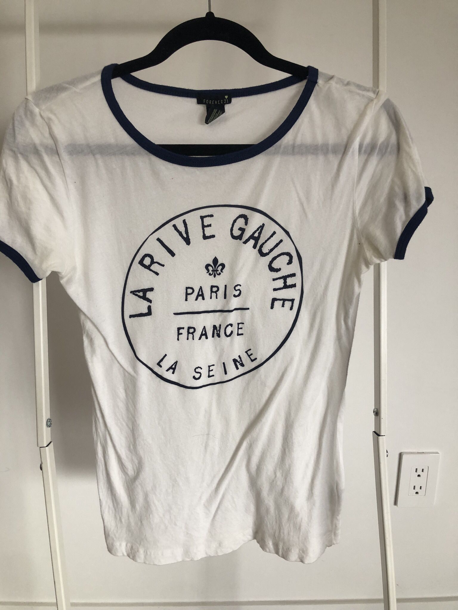 Forever 21 White Baseball Tee With French Logo