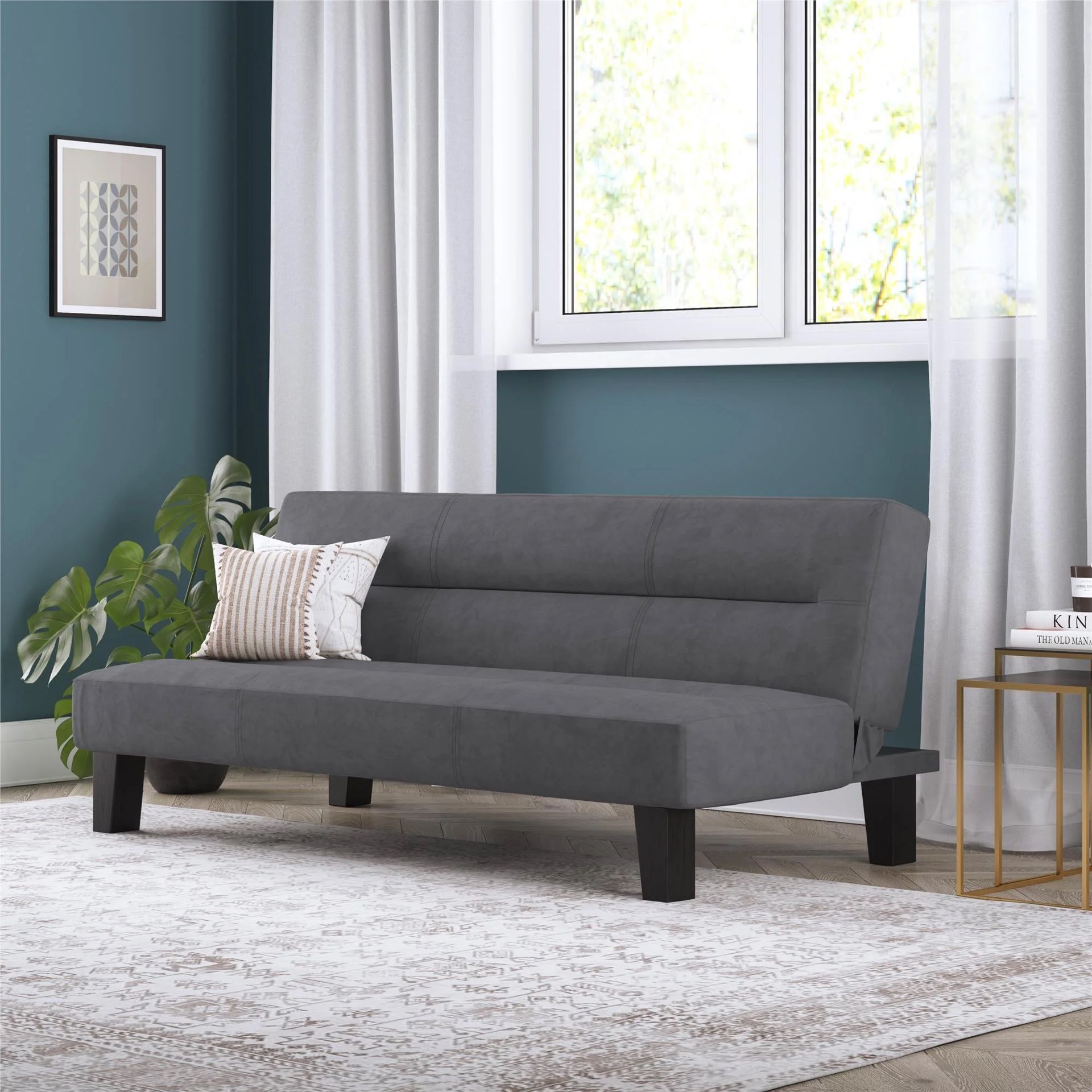 Futon with Microfiber Cover, Gray Microfiber
