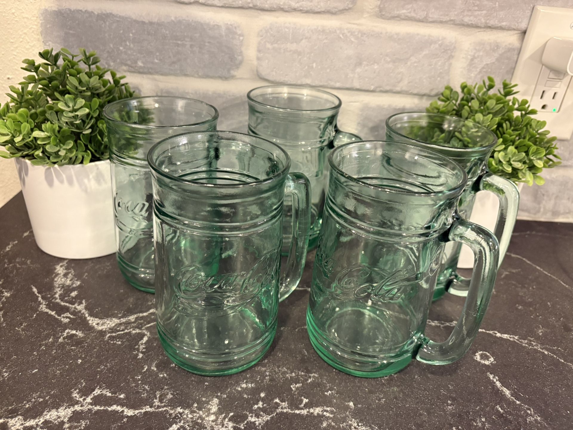Set of 6 - Coca-Cola Green Glass Mugs - Cups Beer Mugs - Simi Valley